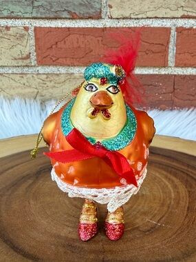 ASHLAND Glass Kitschy Chicken In Red Heels Christmas Collectible Ornament 🐓